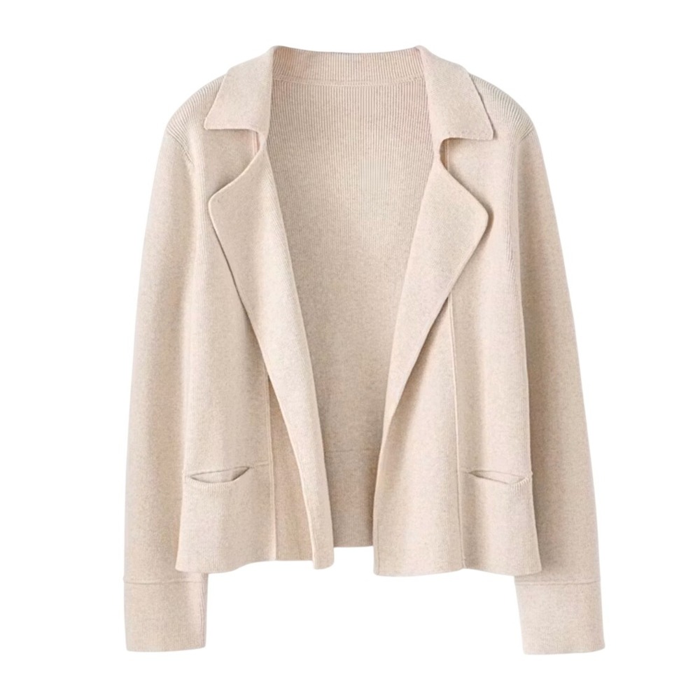 Poetry Edge-to-edge Cardigan VR85 Ecru Knit Jacket Revere Collar Pockets Size 2